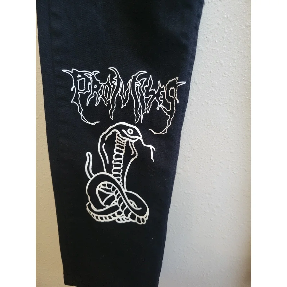 Broken Promises Jeans Men's Size 32 Black Gothic Emo Cobra Rose Ripped Denim Tat